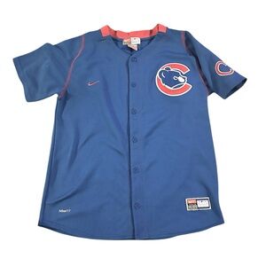 Nike Chicago Cubs Baseball Button Down Jersey Youth Boy size Medium 10/12‎ MLB